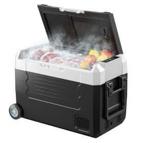 Car Refrigerator, DC 12/24V AC100-240V Compressor Electric Cooler, -4Â°F to 68Â°F Truck Refrigerator with APP Control, Wheels & Dual Zone